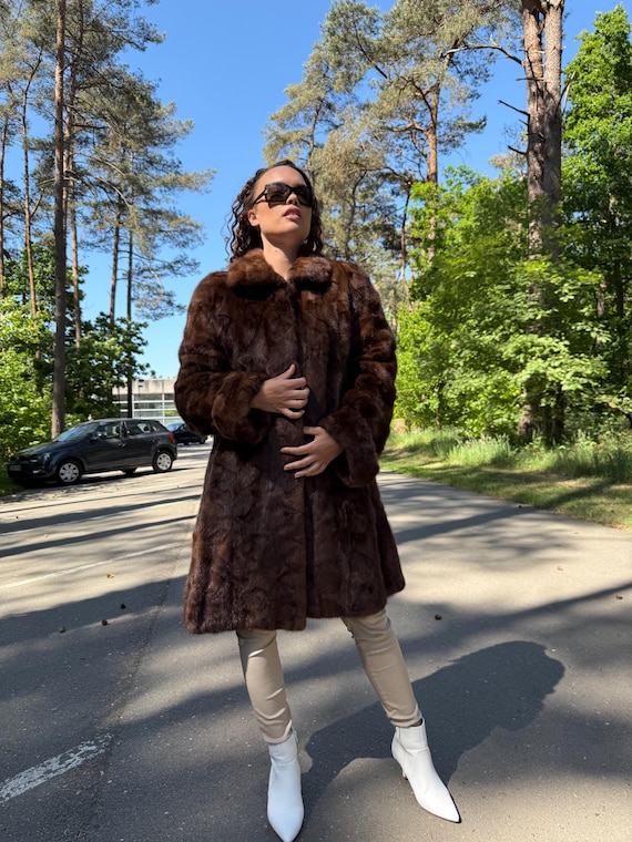 ミンクファーコート クロスミンク ファーコート リアルファー 本毛皮 L