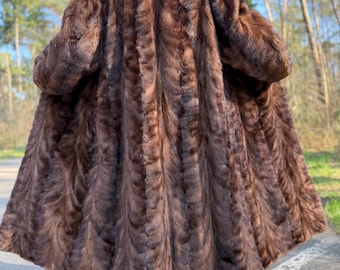 Full Length Pastel Mink Fur Coat, Light Brown Color, Full Mink Pieces, XXL Size, High-Quality Fur, Genuine Mink Coat, Luxury Womens Fur Coat