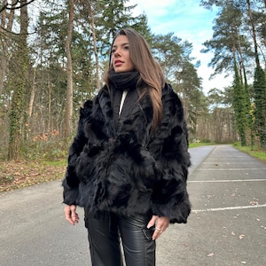 Black Fox Fur Jacket, Large Size, Real Black Fox Fur, Shiny and Luxurious, Elegant Women's Fur Jacket, Premium Outerwear, Vintage Fur Jacket