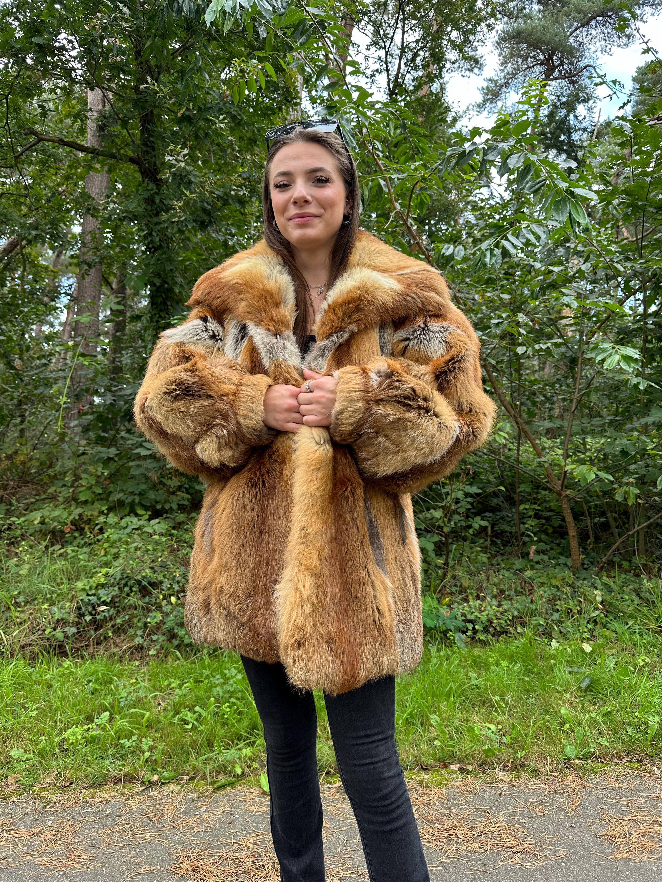 Fur Jacket Pelzmantel Red Fox Fur Jacket, Large Size, Real Vintage