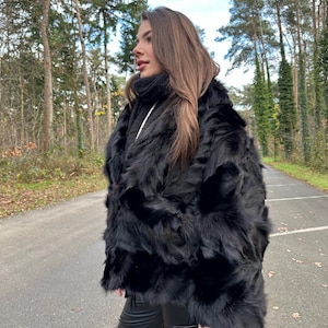 Black Fox Fur Jacket, Large Size, Real Black Fox Fur, Shiny and Luxurious, Elegant Women's Fur Jacket, Premium Outerwear, Vintage Fur Jacket