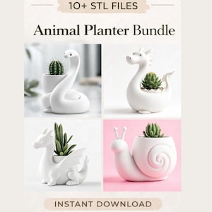 動物型多肉植物プランター STL ファイル | 3D プリントホームデコレーション (即時ダウンロード)