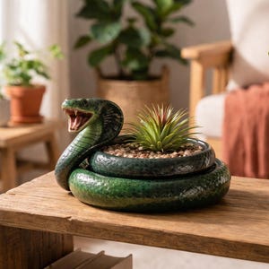 10+ Coiled Snake Pflanzgefäß STL | Blumentopf 3D, Schlange Wohnkultur Digitale Dateien | Gothic Snake & Skull Übertopf STL und GLB