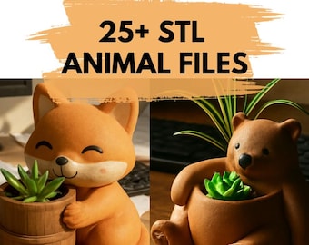 3D STL Miniature Animal Planter Set | 25+ STL Animal Planter Set | 3D Print Decor | Cute Desk Plants | Instant Download| Tiny Animal Garden
