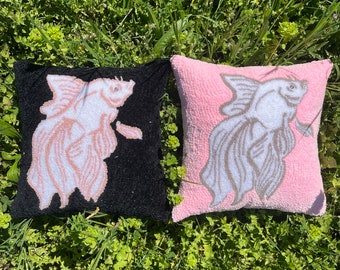 Mini Punch Needle Pillow, Fish Punch Pillow, Fish Pillowcase, Mini Pink Punch, Mini Pink Pillow, Mini Fish Pattern Pillow,