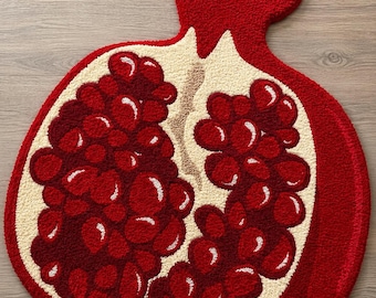Tapis capitonné grenade fait main, tapis perforé en forme de fruit
