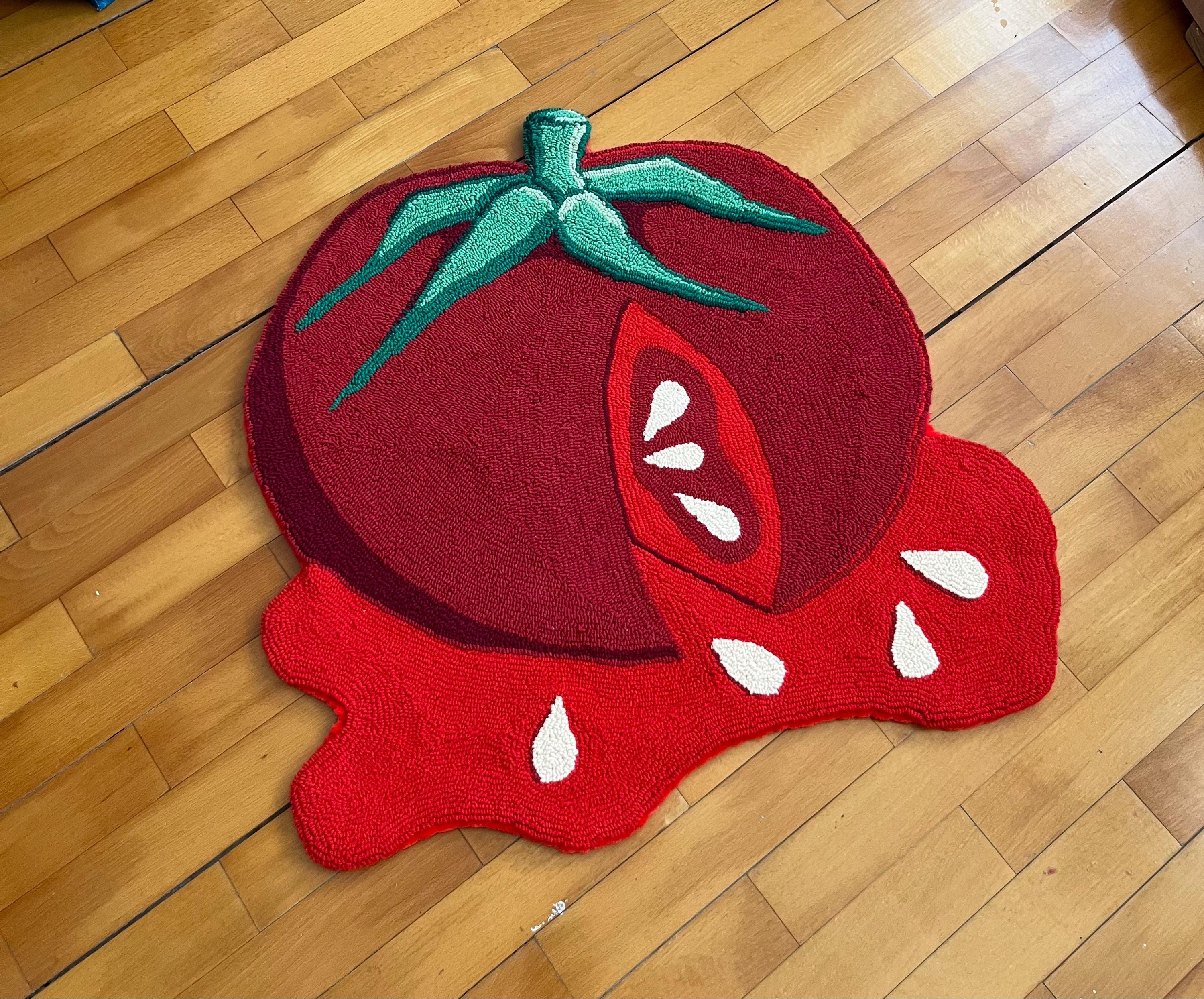Tomatillo Rugs Tomato Punch Needle Rug Carpet – Handmade Vegetable Decor – Big Red ...