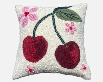 Cojín Cherry tejido a mano: Cojín decorativo estilo boho pop art con cuentas
