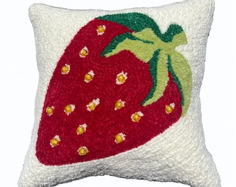 Strawberry Pillow, Strawberry Pattern Pillow, Strawberry Mini Pillowcase, Strawberry Punch Pillowcase, bead embroidered pillow