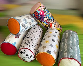 Printed Fabric Bolster Pillow – Cylinder Throw Cushion for Sofa or Bed Décor