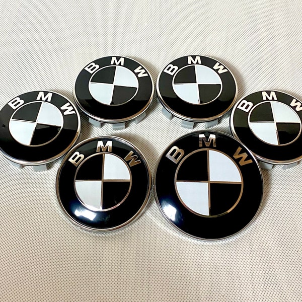 BMW Emblem + Wheel Caps Set Black and White E36 E46 E90 E60 F10 F30