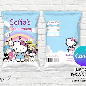 Chip Bag Party Labels,Kawaii Personalized Party Favors, Kitty Labels , Hello Party , Hello Printable - Hello Birthday