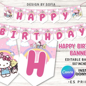 Editable Kitty Birthday Invitation Template, Printable Birthday Party Invitations, Kawaii Kitty and Friends Birthday Editable Inv. Card image 8