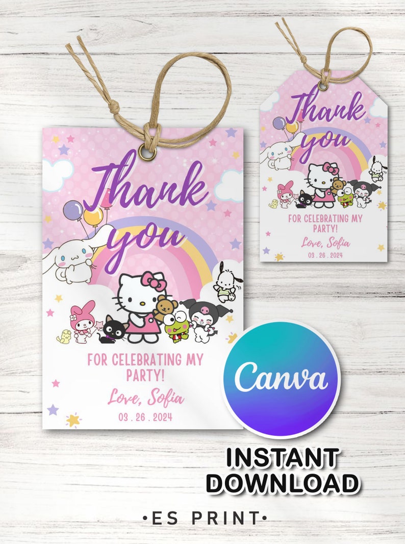 Editable Kitty Birthday Invitation Template, Printable Birthday Party Invitations, Kawaii Kitty and Friends Birthday Editable Inv. Card image 6