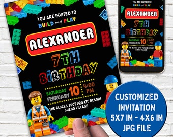 Building blocks invitation, Building blocks invite, Birthday Invitation,Digita File,  constructor invite template 5x7 4x6