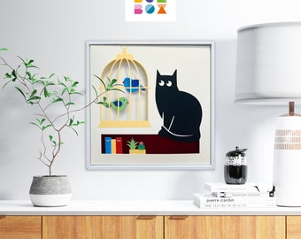 Il Gatto e la gabbietta | Quadro con cornice in carta mobile - Shadowbox - Scatola delle ombre