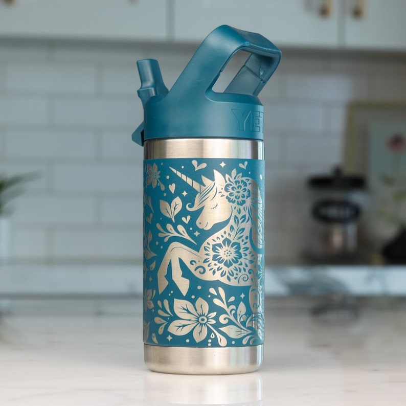 Personalized Floral Unicorn YETI Kids Water Bottle - Laser Engraved - Etsy