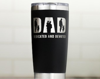 Vaso personalizado de 20 oz con grabado personalizado para papá devoto, regalo YETI para papá de 20 oz, papá dedicado y devoto, vaso para papá con niño
