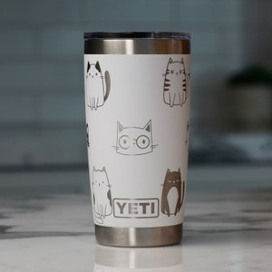 Cute Cats Engraved Full Wrap 20oz Tumbler, 20oz Custom Cats Engraved Tumbler, Cute Cartoon Cats YETI Tumbler, Laser Engraved 360 Cute Cats