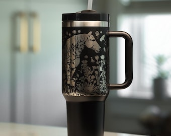 Vaso térmico de 40 oz con diseño floral de caballo, réplica de vaso térmico de 40 oz con grabado personalizado de caballo floral