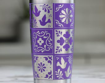 Vaso de cerámica Talavera, taza YETI de 20 oz personalizada con grabado de arte popular mexicano, regalo del suroeste para ella, idea de regalo de Navidad para amantes de México