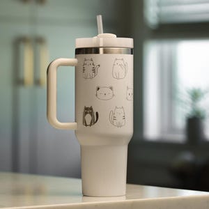 Vaso Stanley personalizado de 40 oz con diseño de gatos lindos, vaso de 40 oz con diseño de gatos lindos grabado personalizado imagen 5