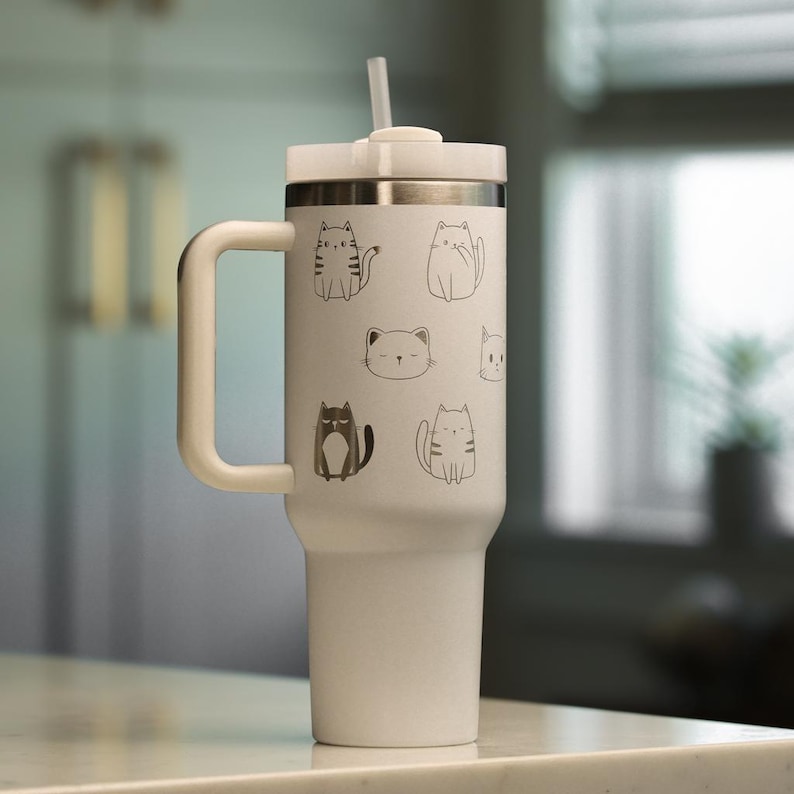 Vaso Stanley personalizado de 40 oz con diseño de gatos lindos, vaso de 40 oz con diseño de gatos lindos grabado personalizado imagen 5