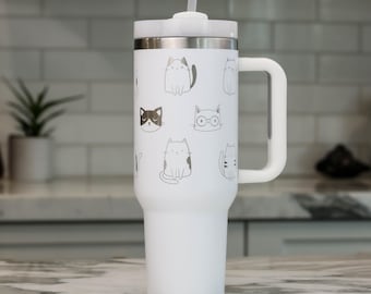 Cute Cats Personalized Stanley Full Wrap 40oz Tumbler, 40oz Dupe Custom Engraved Cute Cats Tumbler