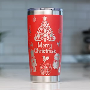 Christmas Magic Snowman Engraved Full Wrap 20oz YETI Tumbler, 20oz Christmas Engraved Tumbler, Christmas Tree YETI Tumbler