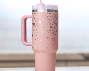Personalized Hearts 40oz Tumbler: Laser Engraved Valentines Gift for Her