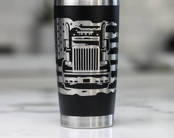Engraved Trucker American Flag 20oz Tumbler:  YETI Trucking 20oz American Flag