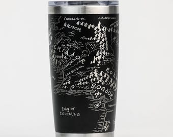 Middle Earth Style Map Custom Engraved 20oz Cup, Signature Series and YETI options available.