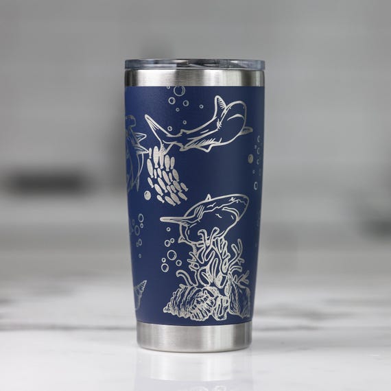 Shark Tumbler Personalized, Shark Lover Gift for Him, Engraved Ocean Shark Cup, Shark Week Gift, Gift for Men, Ocean Lover Christmas Gift