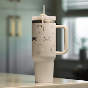 Vaso Stanley personalizado de 40 oz con diseño de gatos lindos, vaso de 40 oz con diseño de gatos lindos grabado personalizado imagen 4