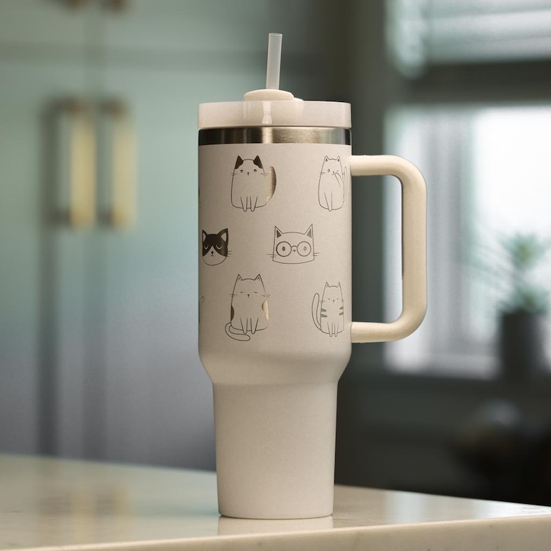 Vaso Stanley personalizado de 40 oz con diseño de gatos lindos, vaso de 40 oz con diseño de gatos lindos grabado personalizado imagen 4