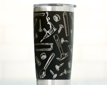 Vaso de 20 oz con herramientas mecánicas grabadas: regalo personalizado para manitas; opción YETI; regalo de San Valentín para él