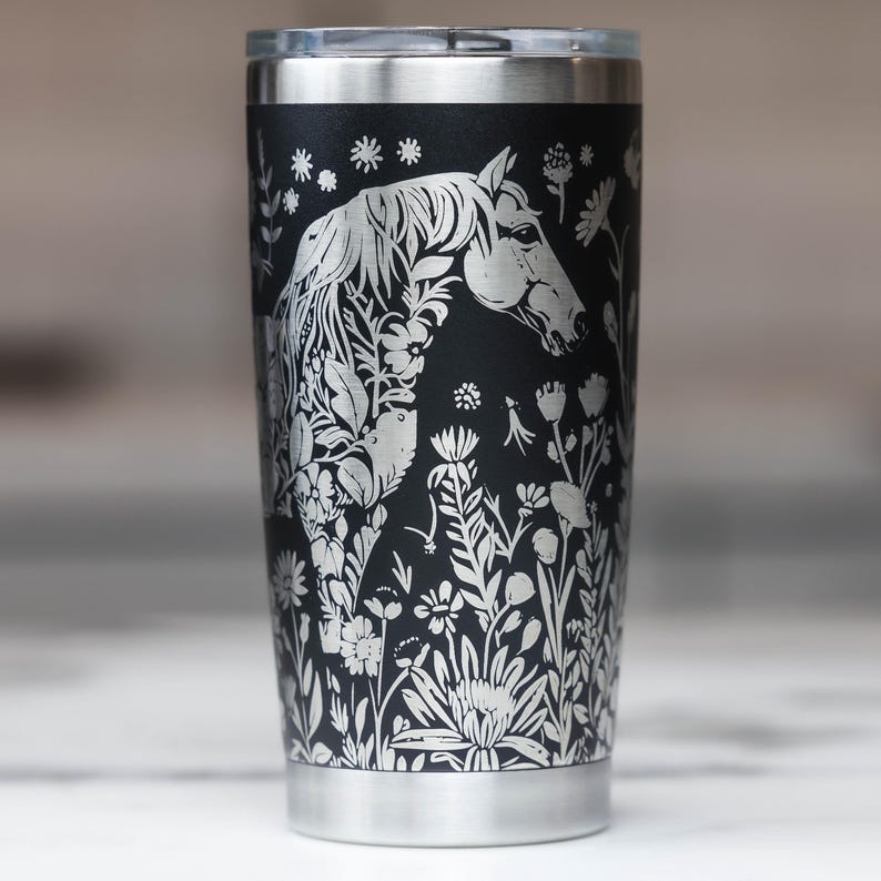 Floral Horse 360 Full Wrap Engraved YETI 20 oz