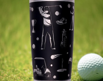 Golf Full 360 Custom Engraved Personalized 20 oz Tumbler, 20 oz YETI Gift, Golf Custom Tumbler, Golf Gift