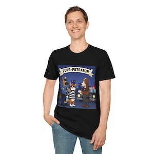 Koszulka unisex Purr-Petrator Softstyle, zabawna koszulka ze zwierzętami, prezent dla miłośników kotów, odzież z motywem zwierząt, odzież codzienna, wyjątkowa koszulka