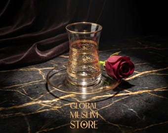 Juego de 6 vasos de té / Tazas de té doradas con platillos / Juego de té otomano de lujo / Vasos de té turcos tradicionales / Elegante juego para servir el té