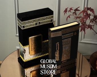 Silver Kaaba Quran Gift Set | Velvet Quran Case with Arabic Quran | Islamic Decor | Holy Quran in Decorative Kaaba Box | Muslim Gift