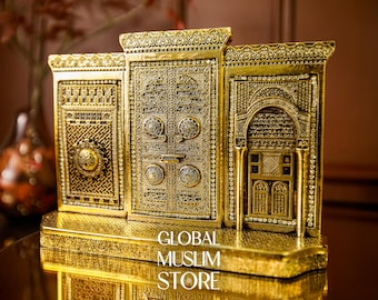 Kaaba Door Figurine with Ayat al-Kursi and Vav Motif | Gold Plated Allah & Muhammad Names Islamic Home Decor Gift | Gift For Muslims