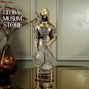 Golden Plated Muslim Ottoman Soldier, Ottoman Art, Armed Warrior Figurine, Islamic Gift, Gift For Muslim Father,  Islamic Home Decor Figure