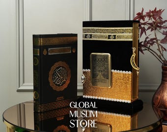Kaaba Quran Gift Set | Velvet Quran Box and Arabic Quran | Islamic Gifts | Decorative Muslim Presents | The Holy Quran and Kaaba Case Set