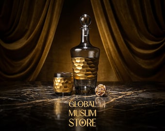 Juego de servir bebidas de cristal / Juego de decantador de cristal de lujo con 6 vasos / Jarra de cristal con diseño de panal dorado / Juego de agua Zamzam
