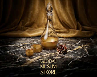 Juego de jarra dorada / Juego de decantador de cristal de lujo con 6 vasos / Juego de jarra de cristal con borde dorado / Juego para servir agua de Zamzam / Decantador de sorbete