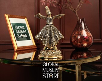 Figura de derviche, figura de derviche giratorio de lujo con cristales, decoración islámica para el hogar, figura sufí musulmana Semazen, decoración de arte otomano