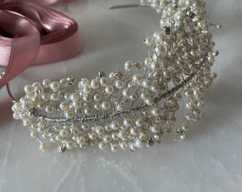 Handmade hair crown,headband with crystals and pearl beads,veil accessories,bridal hair, wedding crown,bride hair accessories,gift for bride