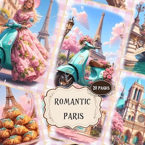 Forniture per diario vintage di Parigi, sfondi vittoriani di Parigi, album di ritagli romantici, pagine di Parigi stampabili, Francia digitale, Parigi Shabby Chic