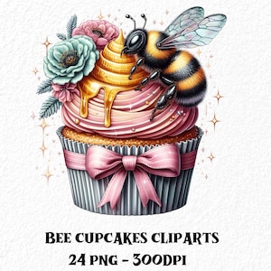 Bee cupcakes clipart bundel hoge kwaliteit honing Cliparts PNG Honey Bee Ephemera Bee kieskeurige bezuinigingen herfst Honey Bee dessert Cliparts PNG-bestanden